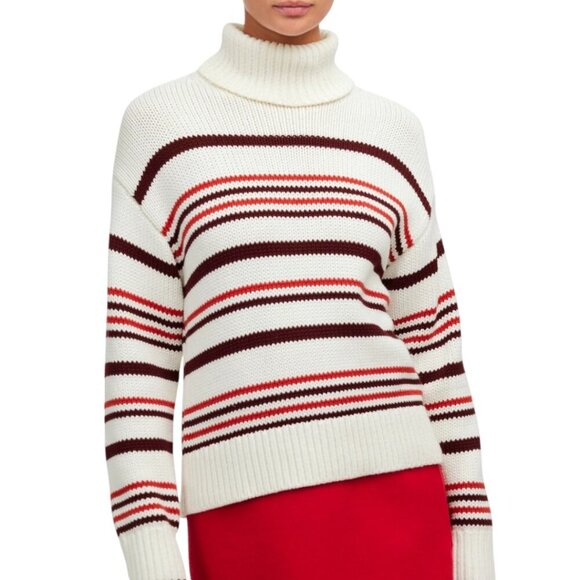 Madewell Ribbed Cotton Turtleneck Sweater in Stripe Size Small - Picture 1 of 13